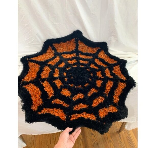 Pier 1 Imports Spider Web-shaped Shag Rug 38” X 35” Halloween - Picture 1 of 5